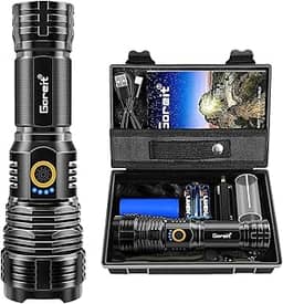 Lanterna Led Recarregavel 10000 Lumens, Goreit Lanterna Tatica Militar Super Potente XHP70.2, Lanterna a Pilha Lanterna De Choque Defesa Pessoal USB Para Acampamento Caminhada Pesca EmergêNcia