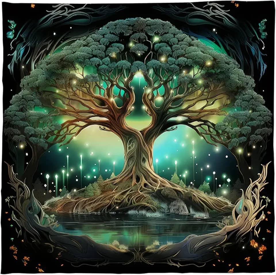 ZHOUSUFEN Trees of Life Altars pano tarôs cartões toalha de mesa cartões adivinhações toalha de mesa tapeçaria quadrada suprimentos de bruxaria, 50 x 50 cm