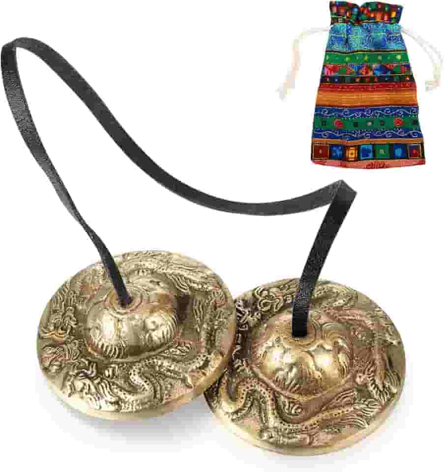 Boao Sinos tibetanos Tingsha de meditação com sinos de meditação com cordão tibetano, sinos de sino de meditação de 6,3 cm, para instrumento de percussão (2 dragões com sino em relevo)