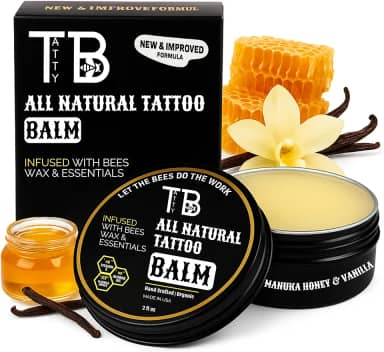 TATTYBEE Bálsamo Tattoo Aftercare – Creme de tatuagem de cura rápida para tatuagens novas e antigas | Acalma, hidrata e ilumina a tinta | Cera de abelha natural e mel de Manuka | 59 ml