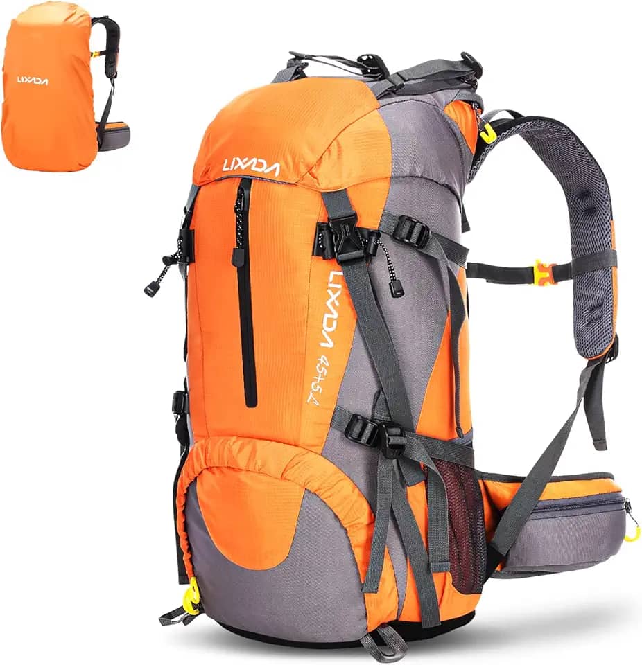 ERYUE Mochila de Escalada, 50L Resistente à Água, Desporto ao Ar Livre, Caminhadas, Camping, Viagem, Mochila com Capa de Chuva