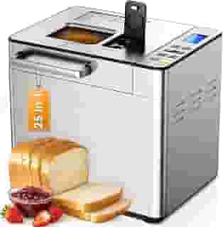 EUHOMY Máquina de fazer pão 25 em 1 máquina de fazer pão de 900 g, máquinas de pão com dispensador de nozes e dispensador de fermento, 3 tamanhos de pão, 3 cores de crosta, máquina de massa com opções