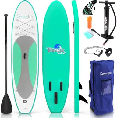 Prancha Stand Up Paddle Inflável SereneLife 305x81cm SUP Thunder Wave Kit Completo com Remo Bomba Mochila Deck Antiderrapante PVC Grau Militar 3 Quilhas Estável Super Wide para Iniciantes e Família