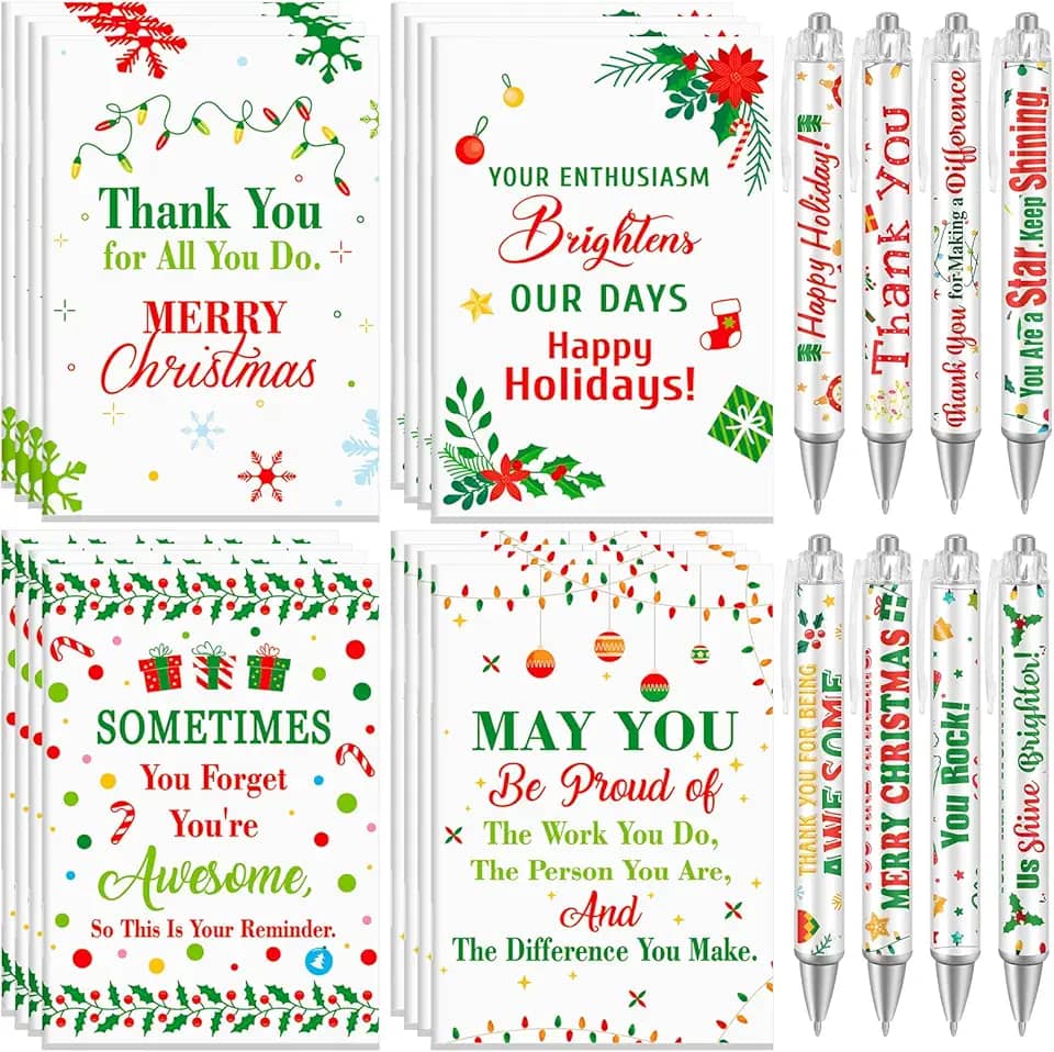 HOWAF 16 conjuntos de presentes de Natal para colegas de trabalho, cadernos inspiradores e canetas de Natal para presentes de agradecimento dos funcionários, para equipe de professores, blocos de