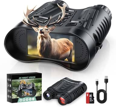 LYSMOSKI Binóculos de visão noturna digital, 8X 4K Ultra HD, tela de 3 polegadas, cartão de 32 GB, bateria de 2600 mAh