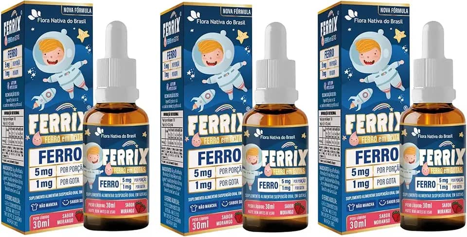 KIT 3X FERRIX (Ferro infantil) 30ml - Flora Nativa Sabor:Morango