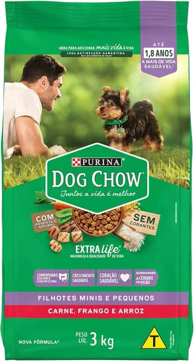 Purina Dog Chow Ração Dog Chow Para Cães Filhotes De Raças Pequenas Sabor Frango E Arroz - 3Kg Purina Para Todas Pequeno Filhotes - Sabor Frango