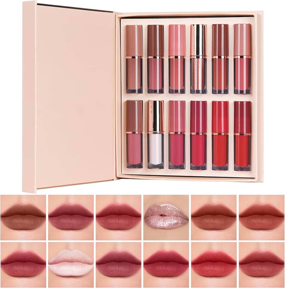 Batom Lip Liner Conjunto Batom liquido | Conjunto de Lápis para Lábios Matte 12 Cores