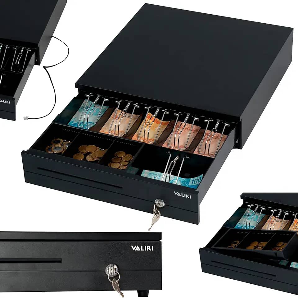 Caixa Registradora Automática e Manual Gaveta De Aço Para Loja Comércio Balcão Armazenar Guardar Dinheiro Moedas Notas (Preto)