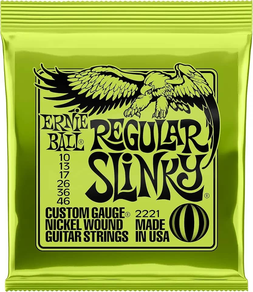 Cordas para guitarra elétrica Ernie Ball Regular Slinky, revestimento de níquel, calibre 10-46
