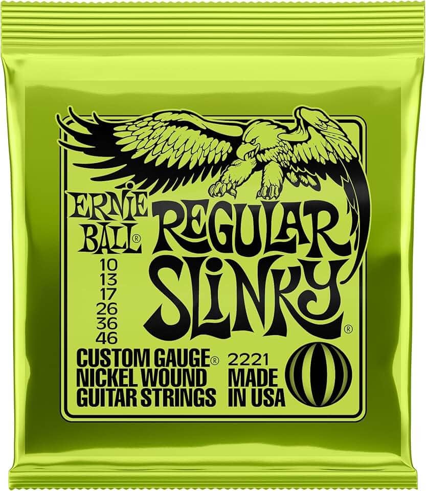 Cordas para guitarra elétrica Ernie Ball Regular Slinky, revestimento de níquel, calibre 10-46