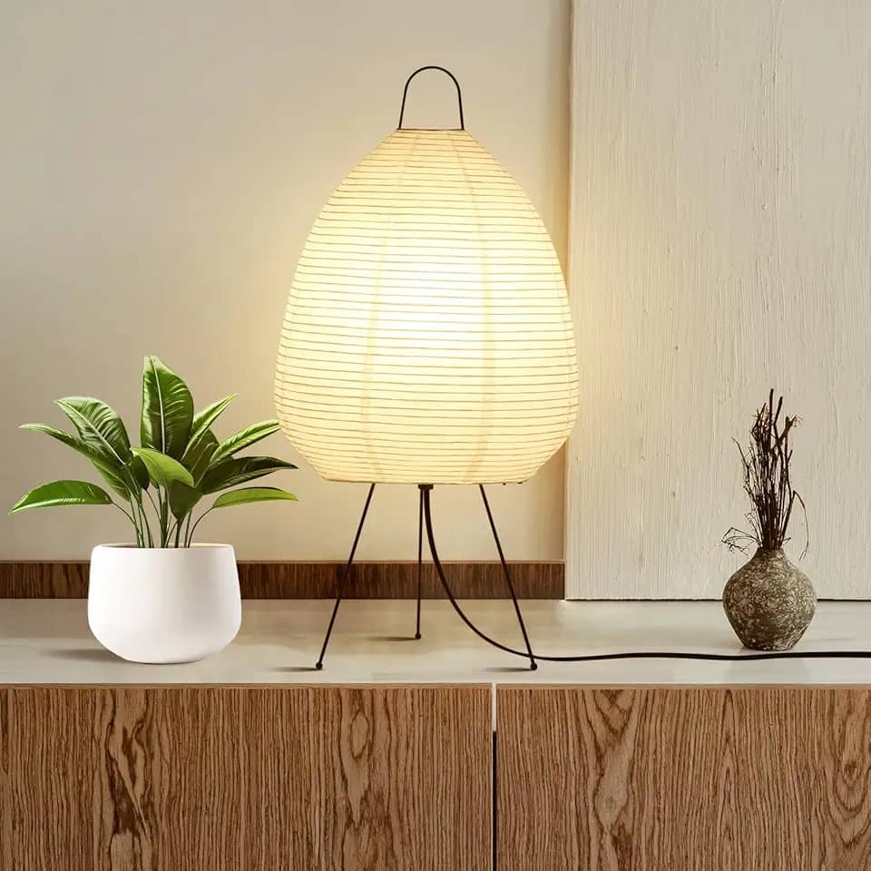 Lâmpada de papel regulável, lâmpada Akari Noguchi, lanterna de papel de arroz para cabeceira ou mesa, luminária de decoração japonesa Noguchi com ambiente quente e aconchegante para qualquer cômodo
