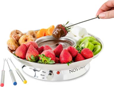 Nostalgia Conjunto de panela elétrica de fondue para chocolate e queijo-fondue com panela de fondue de controle de temperatura e 4 garfos de mergulho, bandeja removível - conjunto de fondue de