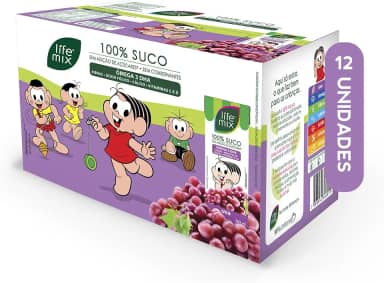 LIFE MIX Turma da Mônica - Suco de Uva em Caixinha - 100% Suco, Sem Adição de Açúcares, Sem Conservantes e Corantes, Ômega 3 DHA, Vitaminas C e D, Cálcio, Fibras - Vegano - Pack 12 x 200ml