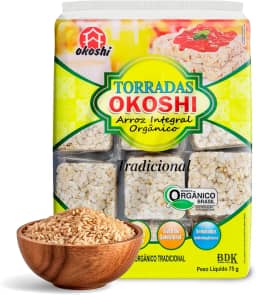 OKOSHI - Torrada de Arroz Integral Orgânico - Bolacha de arroz, Snacks Fit de Baixa Caloria - Vegano, Sem Açúcar, Baixo Sódio, Sem Glúten, Sem Lactose, Sem Gordura Trans, Kosher - 75g