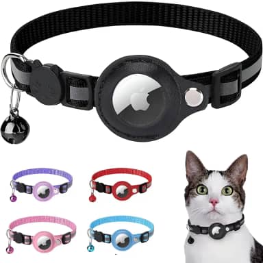 Coleira para gatos com suporte de airtag – Coleira refletiva ajustável para gatos com sino integrado, coleira de gatinho GPS, rastreador para meninas, meninos, gatos, filhotes (Preto)