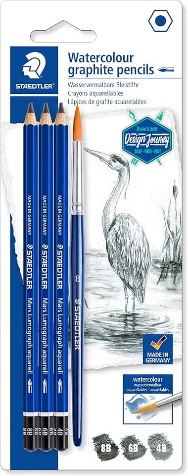 Kit Lápis Grafite Sextavado Aquarelável 4B|6B|8B + Pincel, Staedtler, 100A SBK4