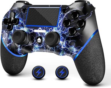 AceGamer Wireless Controller for PS4, Custom Design V2 Gamepad Joystick for PS4 with Non-Slip Grip of Both Sides and 3.5mm Audio Jack! Thumb Caps Included! (Lightning)
