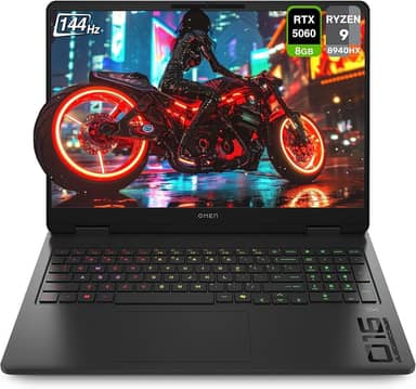 HP Notebook para jogos OMEN (atualizado) AMD Ryzen 9-8940HX, RAM DDR5 de 32 GB, SSD PCIe de 1 TB, tela de 16 polegadas 2K (1920 x 1200) 144 Hz, Nvidia G-Force RTX 5060, teclado retroiluminado, W11