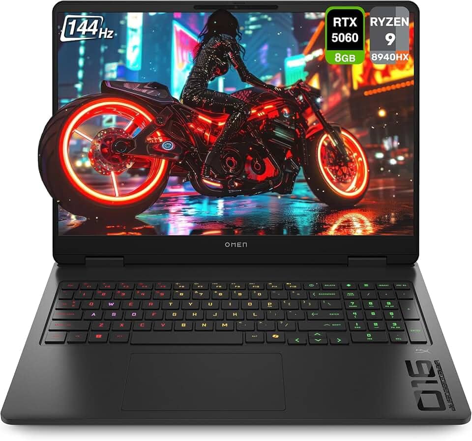 HP Notebook para jogos OMEN (atualizado) AMD Ryzen 9-8940HX, RAM DDR5 de 32 GB, SSD PCIe de 1 TB, tela de 16 polegadas 2K (1920 x 1200) 144 Hz, Nvidia G-Force RTX 5060, teclado retroiluminado, W11