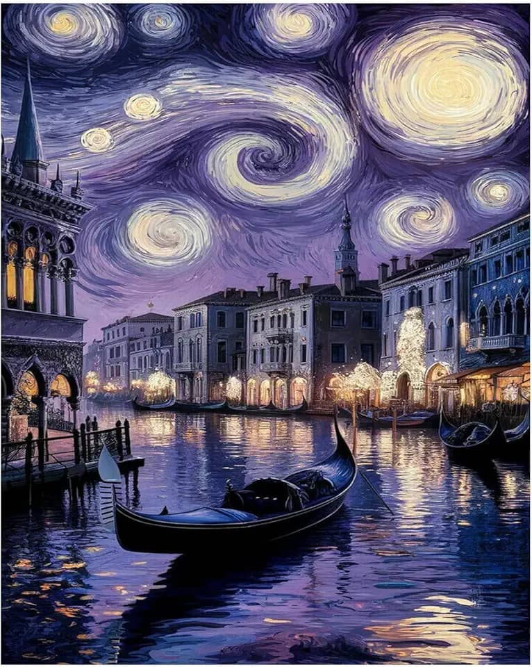 PHANTASYART Kit de pintura de cenário urbano por números para adultos, pintura em tela de Veneza por números para adultos, pintura a óleo DIY por números, perfeita para presentes e decoração de parede