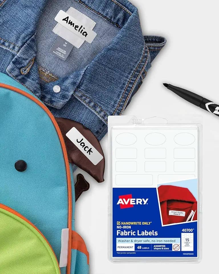 Etiquetas de tecido de 5 folhas - fácil de escrever, bastão de longa duração, seguro para máquina de lavar e secar, tamanho 3,8 × 0,39 polegadas, 50 peças LCC222-02