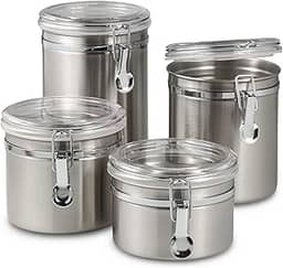 Kit 04 Porta Mantimentos Alimentos Hermético Em Inox Casa