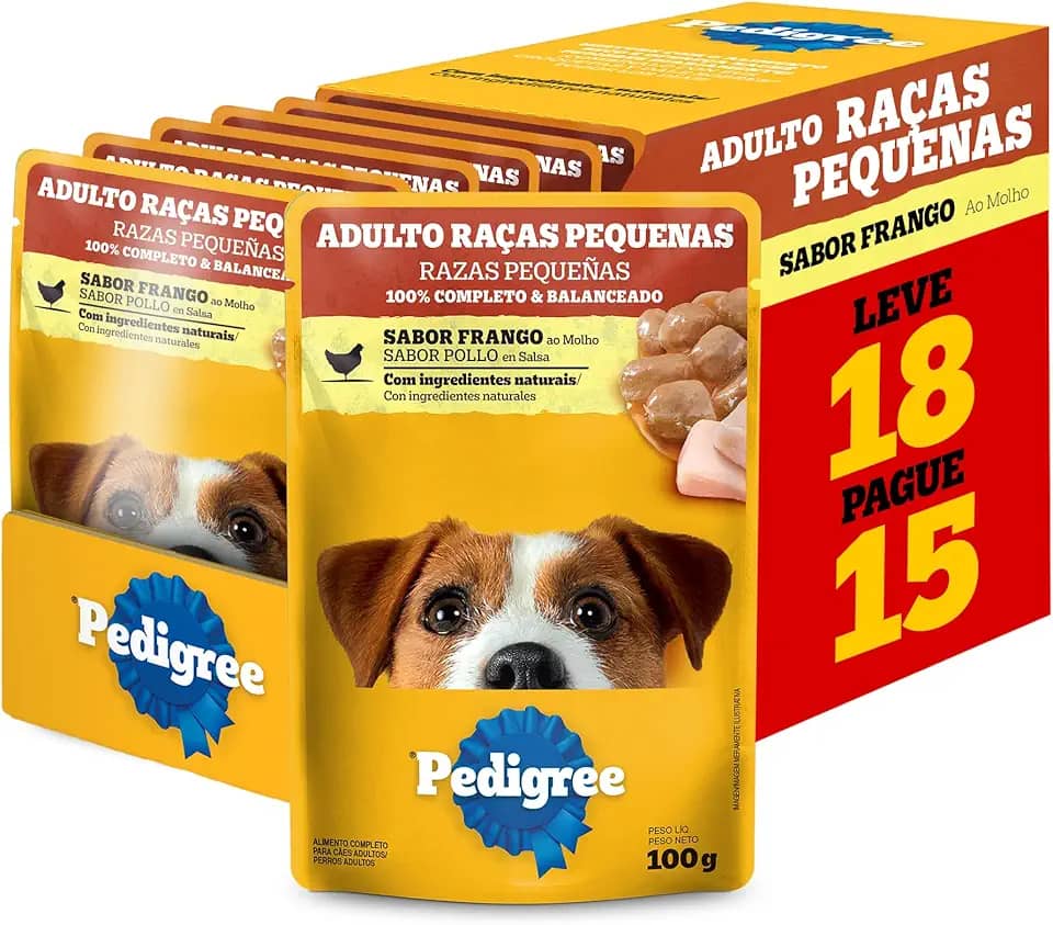 Pack Ração Úmida Pedigree Sachê Frango ao Molho para Cães Adultos de Raças Pequenas - Leve 18 Pague 15