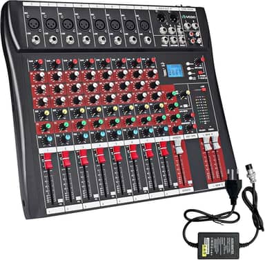 VDA208L Console de mistura,8 Canais Mixer Profissional para Shows ao Vivo, Karaokê - USB/Bluetooth, Efeito de Reverb, Saída de Monitoração, Controle de Som Estúdio e Palco