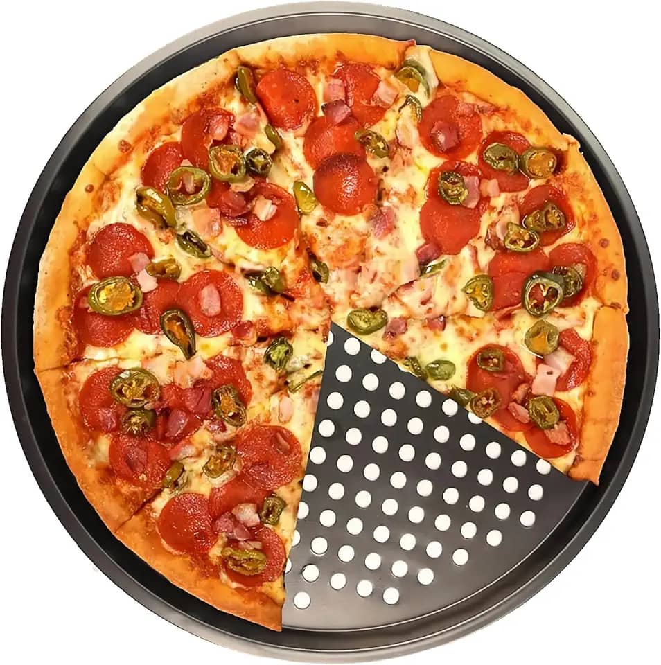Forma de Pizza,Assadeira com Furos de 32 cm, Assadeira Redonda Antiaderente de Alumínio para Forno, Utensílio de Cozinha para Assar Pizza, Ideal para Casa e Restaurante, Preto