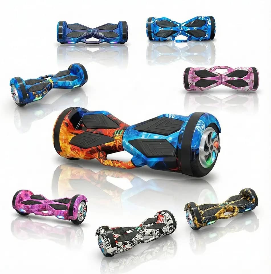 Hoverboard Infantil Skate Elétrico 8", LED Bluetooth, Bateria Grande Capacidade, 15km/h, Uso Interior/Exterior, 15kg, com Adaptador e Manual, 65x25x29cm