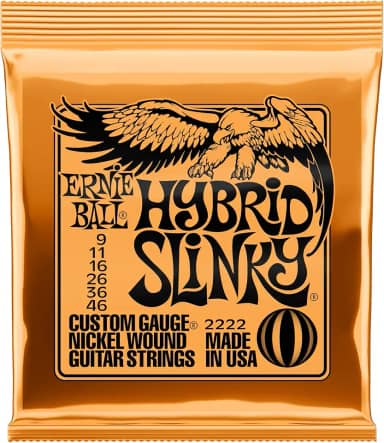 Cordas para guitarra elétrica Ernie Ball Hybrid Slinky Nickel Wound, calibre 9-46