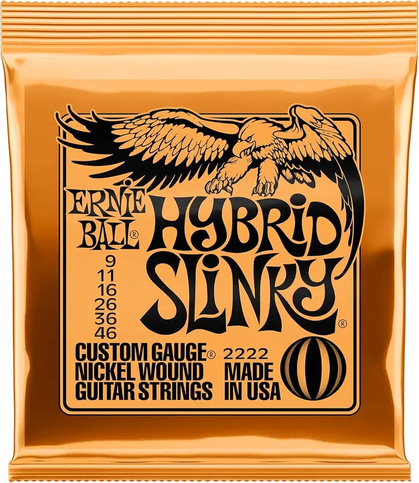 Cordas para guitarra elétrica Ernie Ball Hybrid Slinky Nickel Wound, calibre 9-46