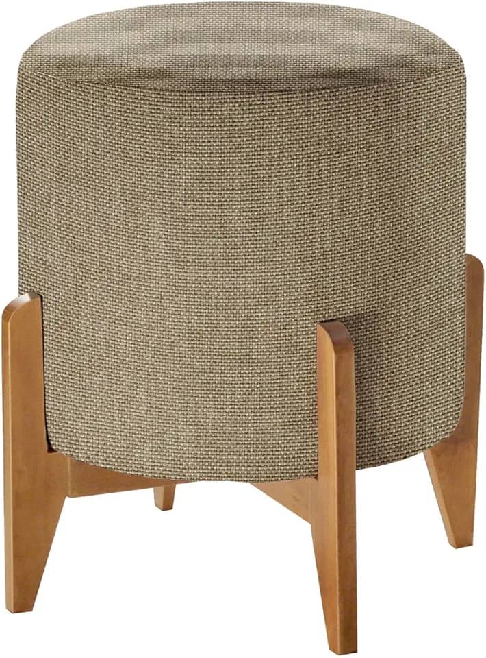 Puff em Linho Redondo Otavio Agarb Decor Cor:Linho Bege