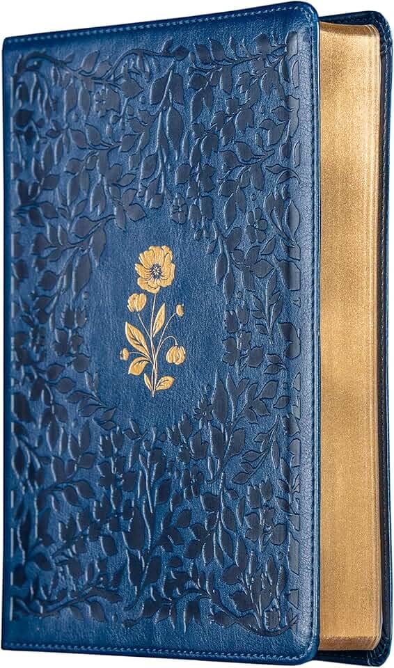 Bíblia ACF com espaço para anotações, Couro-soft azul com flores em baixo relevo, Leitura Perfeita