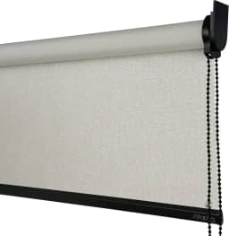 Cortina Persiana Rolo Blackout Linho Natural SOB MEDIDA comando lado DIREITO (SEM BANDÔ) (Linho Natural - Acabamento Preto, 1,30 (lar) x 1,40 (alt))