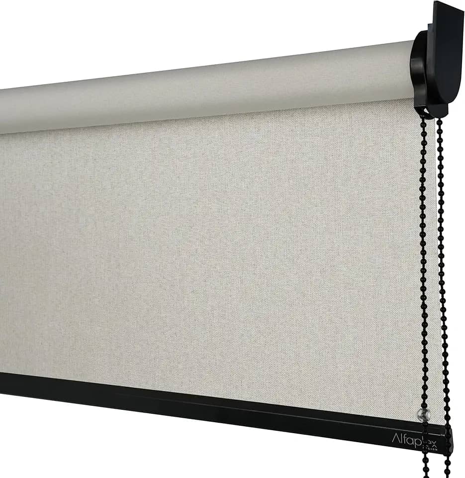 Cortina Persiana Rolo Blackout Linho Natural SOB MEDIDA comando lado DIREITO (SEM BANDÔ) (Linho Natural - Acabamento Preto, 1,30 (lar) x 1,40 (alt))