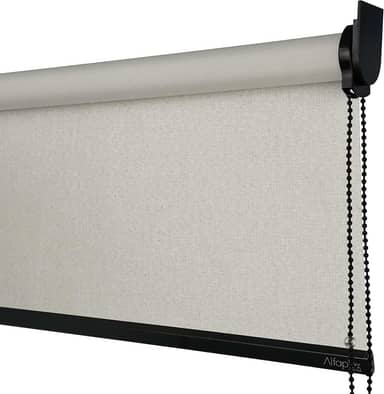 Cortina Persiana Rolo Blackout Linho Natural SOB MEDIDA comando lado DIREITO (SEM BANDÔ) (Linho Natural - Acabamento Preto, 1,30 (lar) x 1,40 (alt))