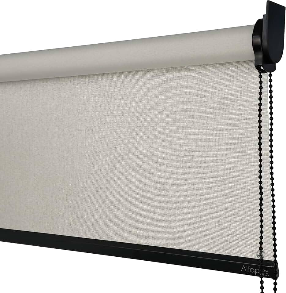 Cortina Persiana Rolo Blackout Linho Natural SOB MEDIDA comando lado DIREITO (SEM BANDÔ) (Linho Natural - Acabamento Preto, 1,30 (lar) x 1,40 (alt))