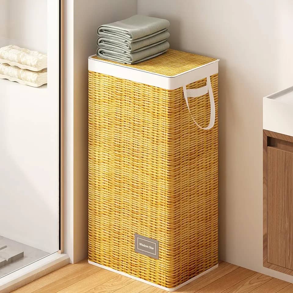 Cesto de Roupa Suja com Tampa, 100 Litros, Cesto de Roupa Suja Grande com Saco Removível com Alça, Cesto de Roupa Dobrável para Uma Muda de Roupa, Toalhas de Brinquedo, Estampa de Vime