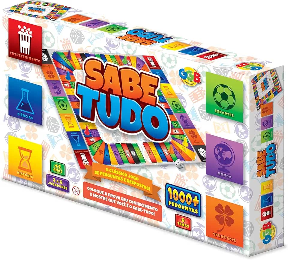GGB Plast Jogo de Tabuleiro Sabe Tudo Perguntas 2 a 6 Jogadores 7 Anos ou Mais