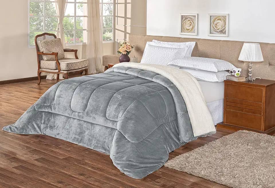 Coberdrom Inverno Dupla Face Grosso Super Quentinho - Manta & Sherpa - Matelado (Cinza, King 2.60 x 2.40m)