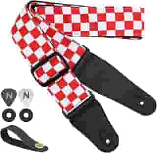 Nefelibata Alça de guitarra - 5 cm de largura de camada dupla de algodão design original alças ajustáveis para guitarra com extremidades longas de couro