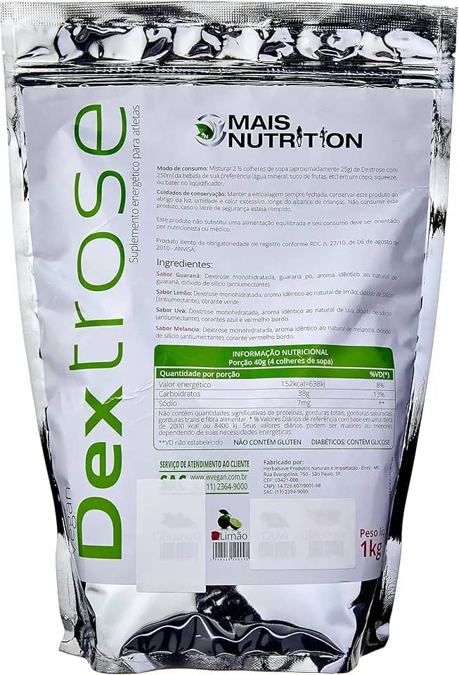 Mais Nutrition Dextrose 1Kg Embalagem Refil Limão Wvegan Vegano