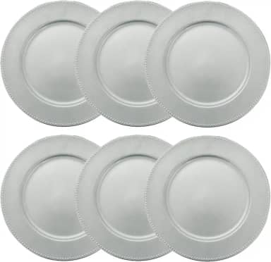 Tuut, Linha Home Decor, Sousplat Redondo, Borda Decorada, Prata, 33x33cm