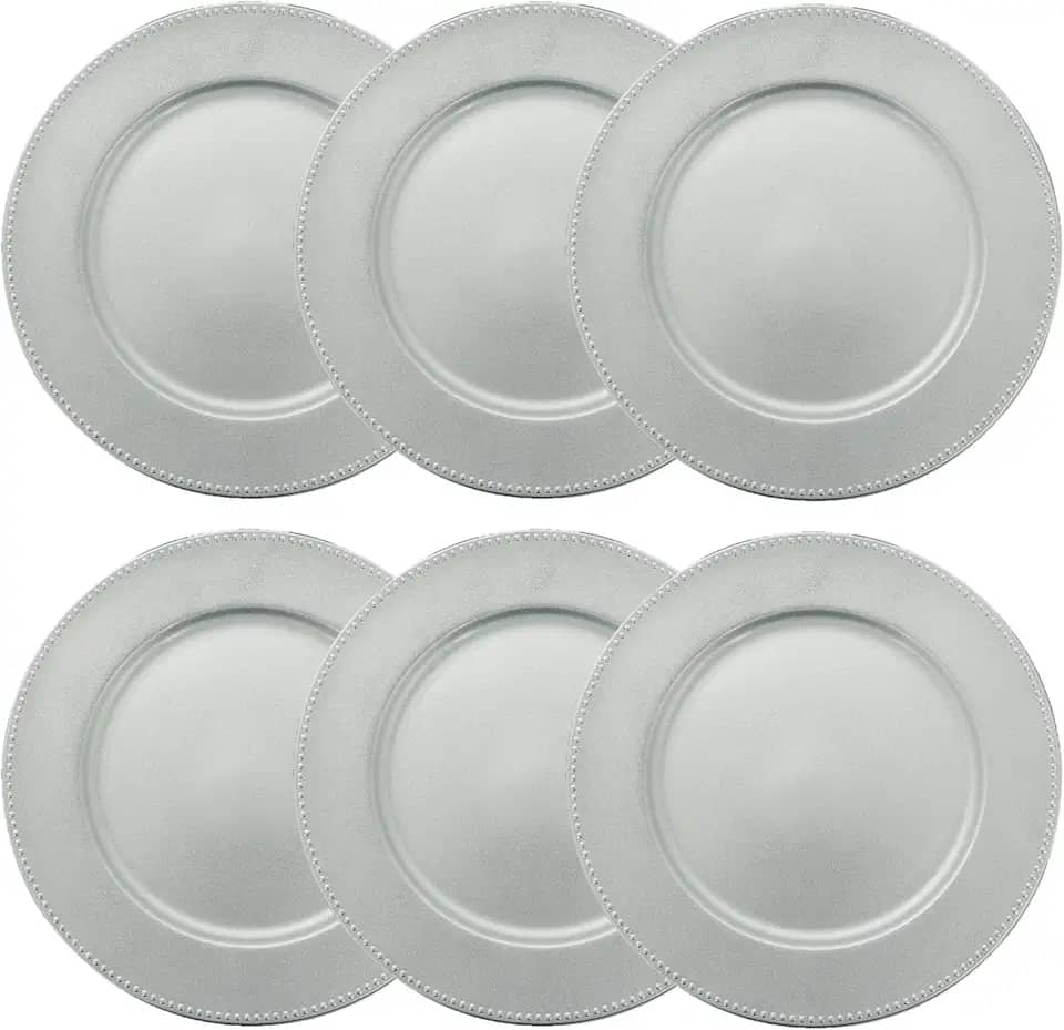 Tuut, Linha Home Decor, Sousplat Redondo, Borda Decorada, Prata, 33x33cm