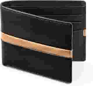 Carteira masculina de couro genuíno com dobra dupla RFID – presente para homens embalada em caixa de presente elegante