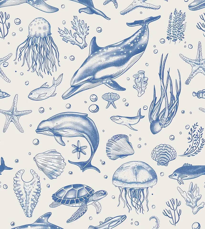 Papel de parede de baleia descasque e cole, papel de contato do oceano do mar azul, papel de parede do mundo subaquático autoadesivo removível à prova d'água para quarto das crianças prateleiras de