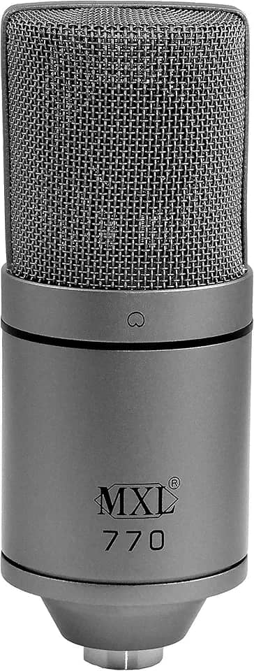 MXL Microfone condensador 770 para podcasts, canto, gravação de estúdio em casa, jogos e streaming | XLR | diafragma grande | Cardiod (cinza)