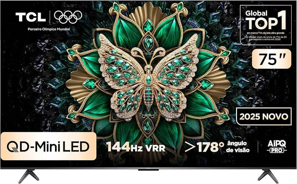 Smart TV TCL 75 Polegadas QLED Mini LED 4K C6K WiFi Bluetooth Google TV 4 HDMI 144Hz HDR10+ 75C6K